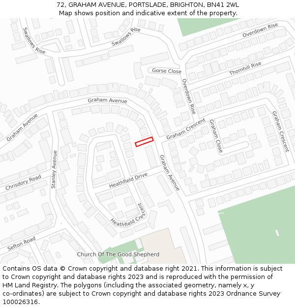 72, GRAHAM AVENUE, PORTSLADE, BRIGHTON, BN41 2WL: Location map and indicative extent of plot