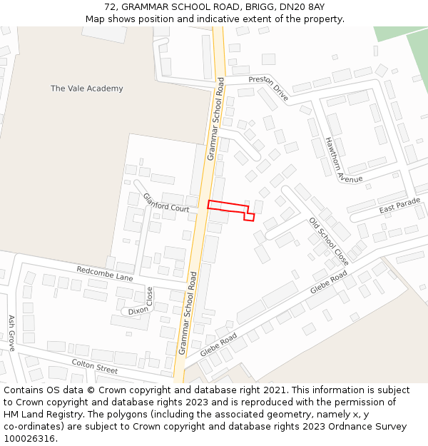 72, GRAMMAR SCHOOL ROAD, BRIGG, DN20 8AY: Location map and indicative extent of plot