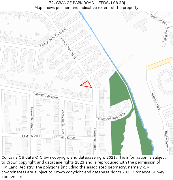 72, GRANGE PARK ROAD, LEEDS, LS8 3BJ: Location map and indicative extent of plot