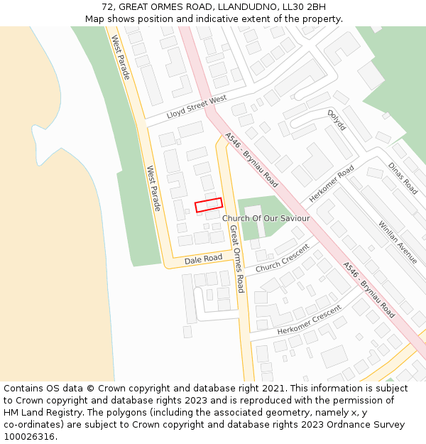 72, GREAT ORMES ROAD, LLANDUDNO, LL30 2BH: Location map and indicative extent of plot