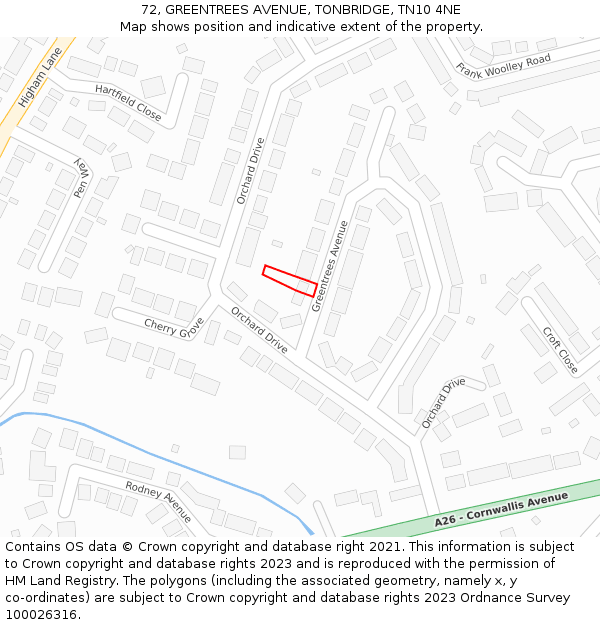 72, GREENTREES AVENUE, TONBRIDGE, TN10 4NE: Location map and indicative extent of plot