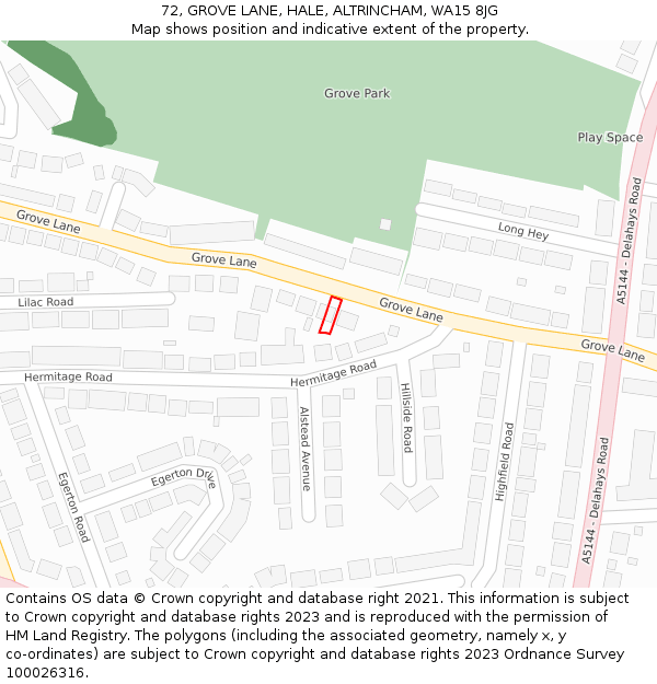 72, GROVE LANE, HALE, ALTRINCHAM, WA15 8JG: Location map and indicative extent of plot