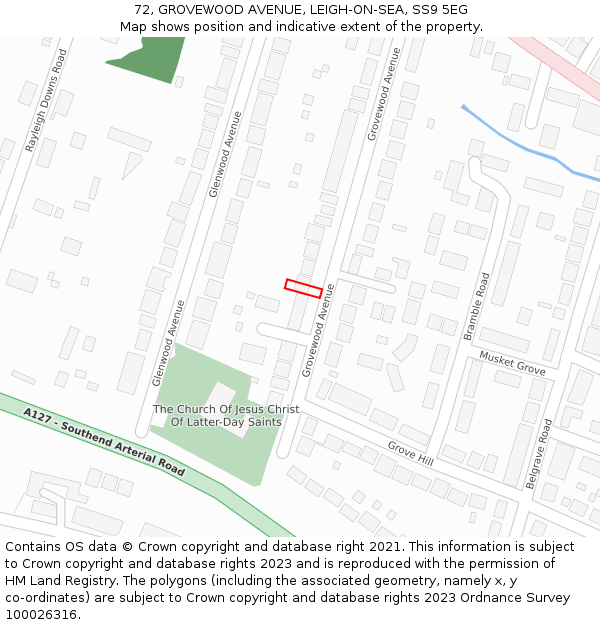 72, GROVEWOOD AVENUE, LEIGH-ON-SEA, SS9 5EG: Location map and indicative extent of plot