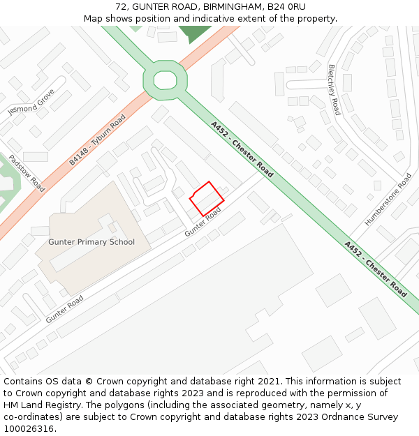 72, GUNTER ROAD, BIRMINGHAM, B24 0RU: Location map and indicative extent of plot