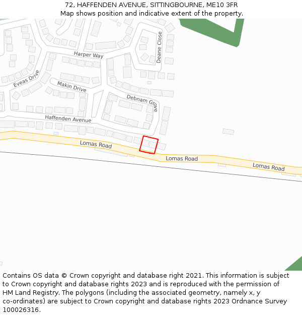 72, HAFFENDEN AVENUE, SITTINGBOURNE, ME10 3FR: Location map and indicative extent of plot