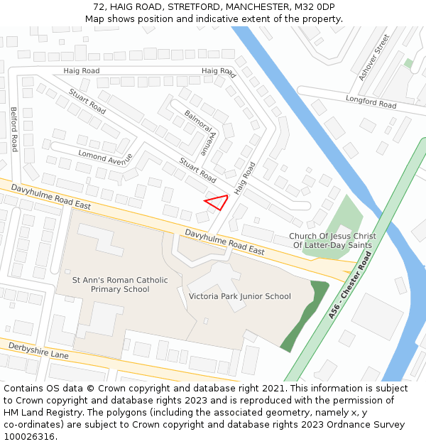 72, HAIG ROAD, STRETFORD, MANCHESTER, M32 0DP: Location map and indicative extent of plot