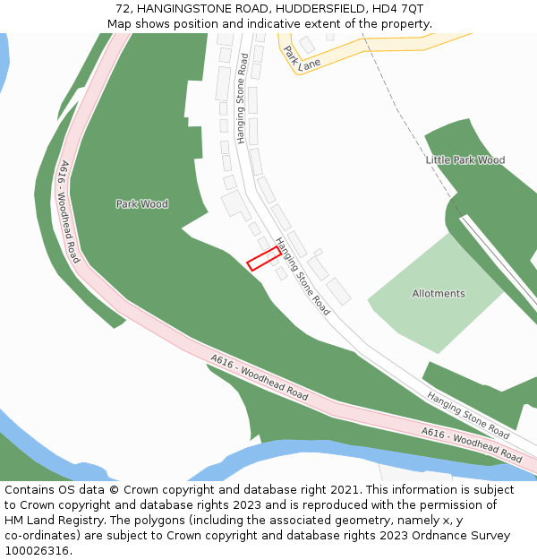 72, HANGINGSTONE ROAD, HUDDERSFIELD, HD4 7QT: Location map and indicative extent of plot