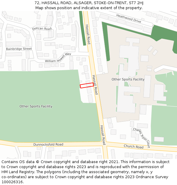 72, HASSALL ROAD, ALSAGER, STOKE-ON-TRENT, ST7 2HJ: Location map and indicative extent of plot