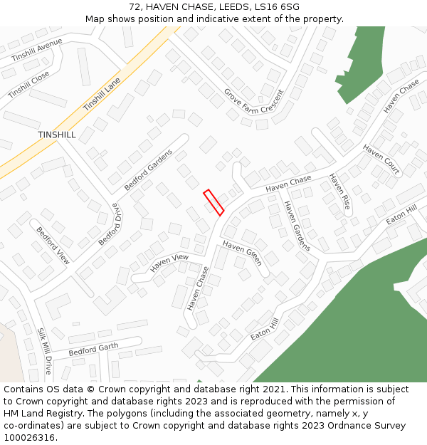 72, HAVEN CHASE, LEEDS, LS16 6SG: Location map and indicative extent of plot