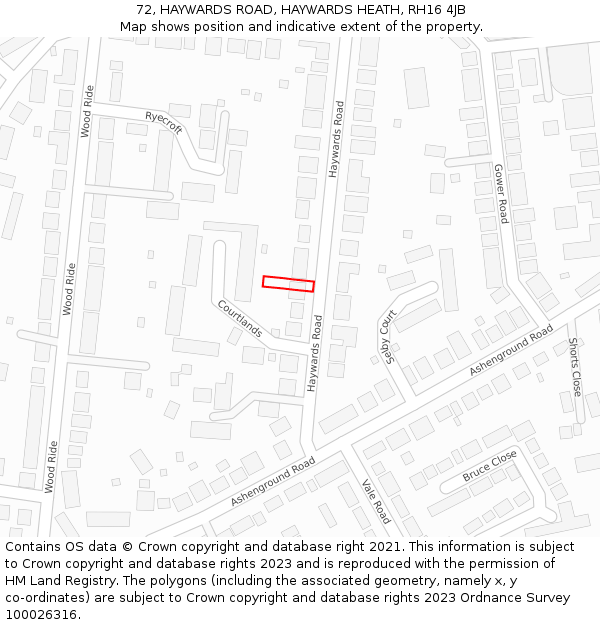 72, HAYWARDS ROAD, HAYWARDS HEATH, RH16 4JB: Location map and indicative extent of plot