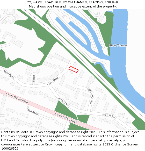 72, HAZEL ROAD, PURLEY ON THAMES, READING, RG8 8HR: Location map and indicative extent of plot