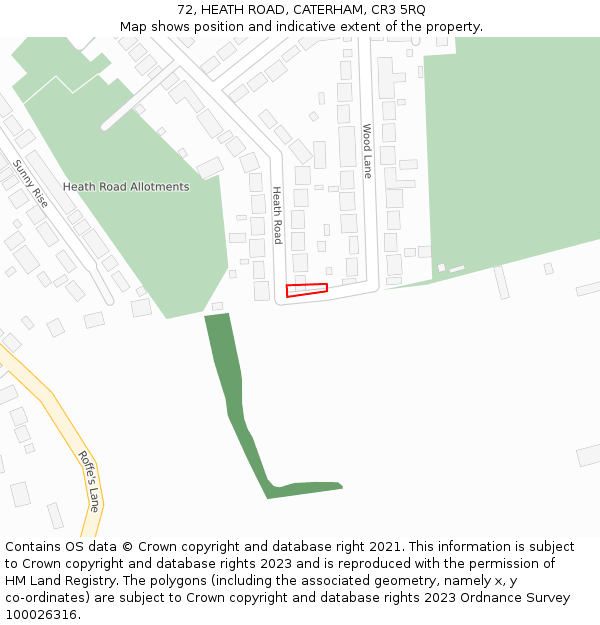 72, HEATH ROAD, CATERHAM, CR3 5RQ: Location map and indicative extent of plot