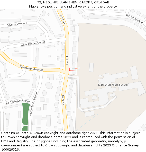 72, HEOL HIR, LLANISHEN, CARDIFF, CF14 5AB: Location map and indicative extent of plot