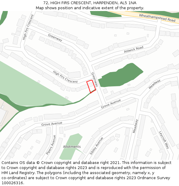 72, HIGH FIRS CRESCENT, HARPENDEN, AL5 1NA: Location map and indicative extent of plot