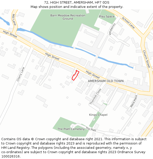 72, HIGH STREET, AMERSHAM, HP7 0DS: Location map and indicative extent of plot