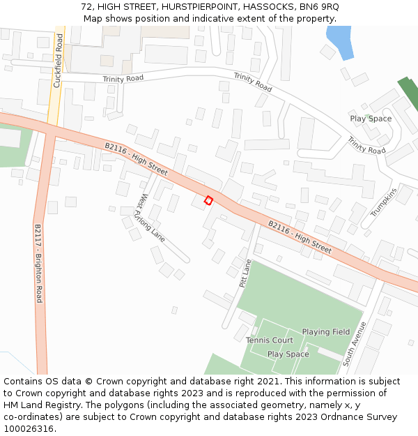 72, HIGH STREET, HURSTPIERPOINT, HASSOCKS, BN6 9RQ: Location map and indicative extent of plot