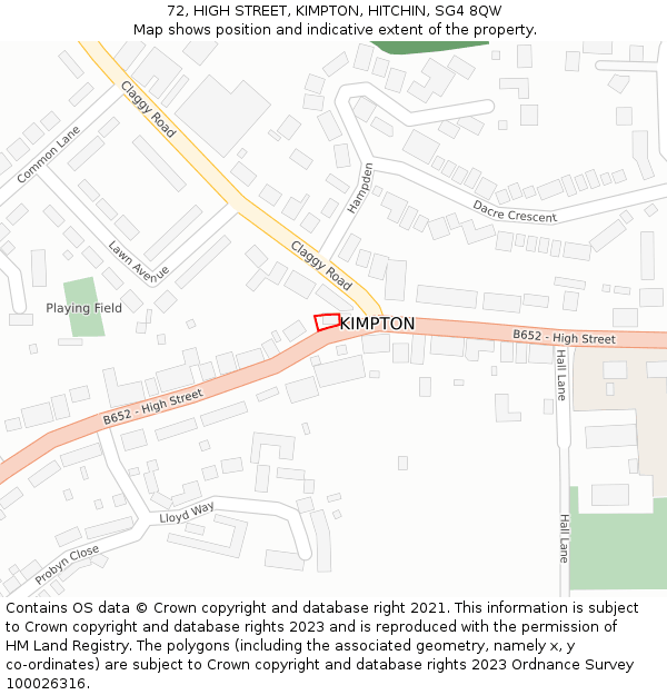 72, HIGH STREET, KIMPTON, HITCHIN, SG4 8QW: Location map and indicative extent of plot