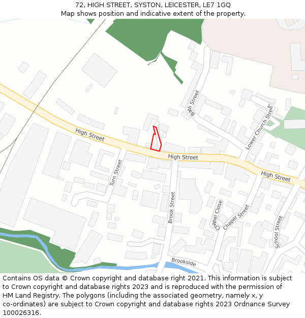 72, HIGH STREET, SYSTON, LEICESTER, LE7 1GQ: Location map and indicative extent of plot