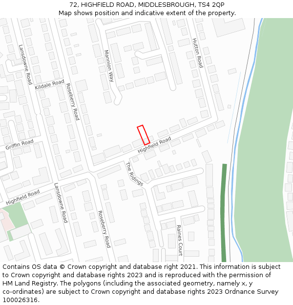 72, HIGHFIELD ROAD, MIDDLESBROUGH, TS4 2QP: Location map and indicative extent of plot