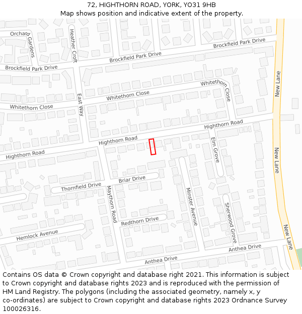 72, HIGHTHORN ROAD, YORK, YO31 9HB: Location map and indicative extent of plot