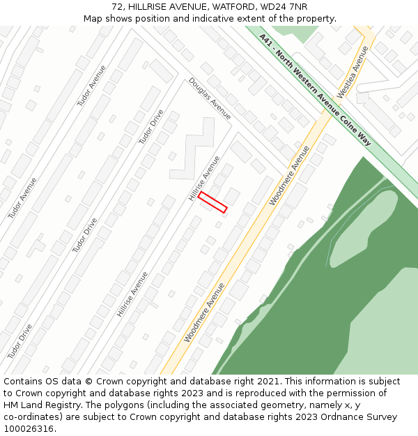 72, HILLRISE AVENUE, WATFORD, WD24 7NR: Location map and indicative extent of plot