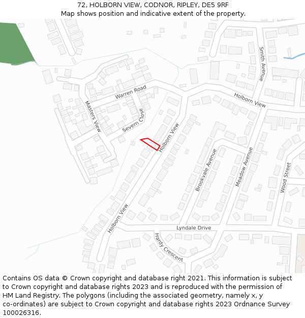 72, HOLBORN VIEW, CODNOR, RIPLEY, DE5 9RF: Location map and indicative extent of plot