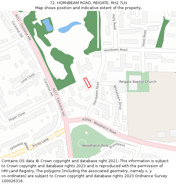 72, HORNBEAM ROAD, REIGATE, RH2 7LN: Location map and indicative extent of plot