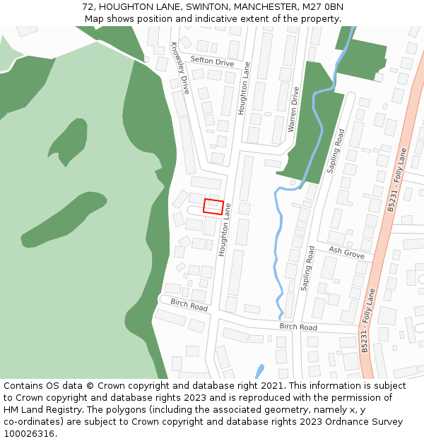 72, HOUGHTON LANE, SWINTON, MANCHESTER, M27 0BN: Location map and indicative extent of plot