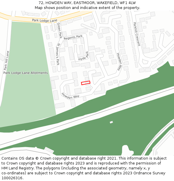 72, HOWDEN WAY, EASTMOOR, WAKEFIELD, WF1 4LW: Location map and indicative extent of plot