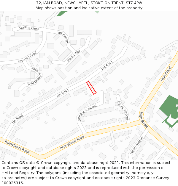 72, IAN ROAD, NEWCHAPEL, STOKE-ON-TRENT, ST7 4PW: Location map and indicative extent of plot