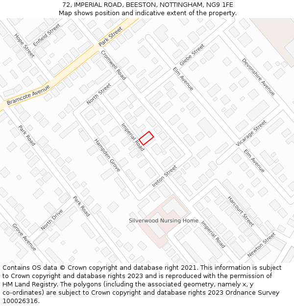 72, IMPERIAL ROAD, BEESTON, NOTTINGHAM, NG9 1FE: Location map and indicative extent of plot