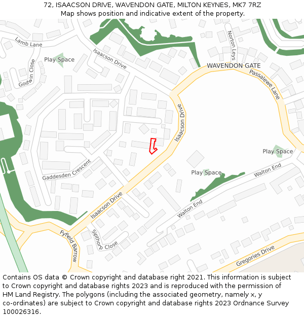 72, ISAACSON DRIVE, WAVENDON GATE, MILTON KEYNES, MK7 7RZ: Location map and indicative extent of plot