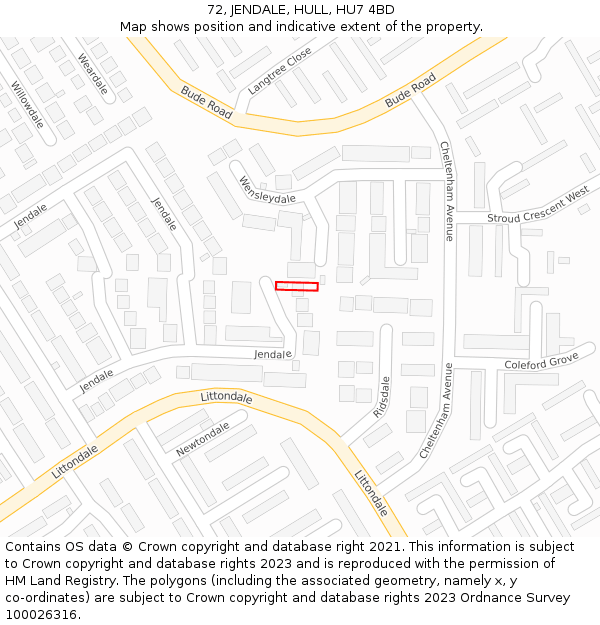 72, JENDALE, HULL, HU7 4BD: Location map and indicative extent of plot