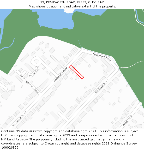 72, KENILWORTH ROAD, FLEET, GU51 3AZ: Location map and indicative extent of plot