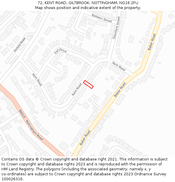 72, KENT ROAD, GILTBROOK, NOTTINGHAM, NG16 2FU: Location map and indicative extent of plot