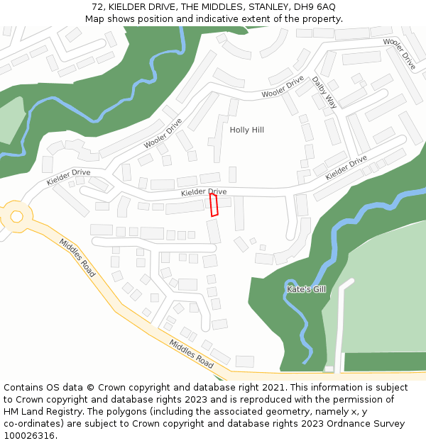 72, KIELDER DRIVE, THE MIDDLES, STANLEY, DH9 6AQ: Location map and indicative extent of plot