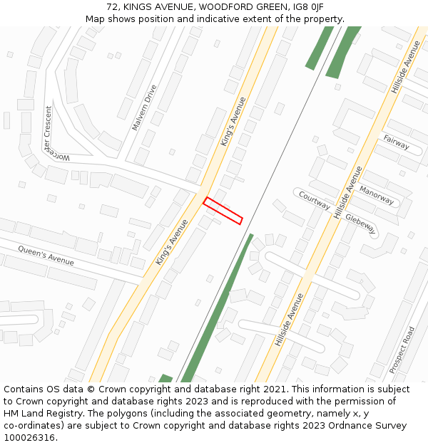 72, KINGS AVENUE, WOODFORD GREEN, IG8 0JF: Location map and indicative extent of plot