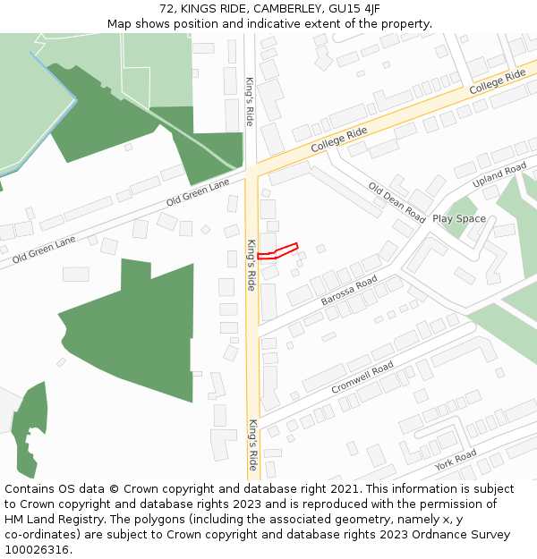 72, KINGS RIDE, CAMBERLEY, GU15 4JF: Location map and indicative extent of plot