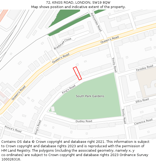 72, KINGS ROAD, LONDON, SW19 8QW: Location map and indicative extent of plot