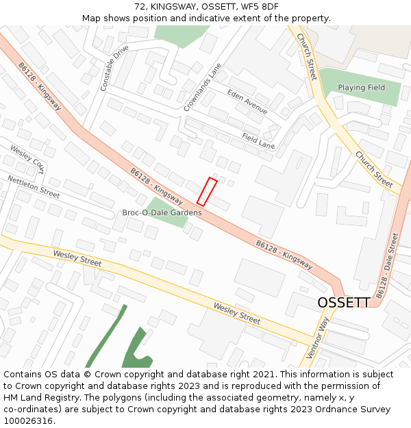 72, KINGSWAY, OSSETT, WF5 8DF: Location map and indicative extent of plot