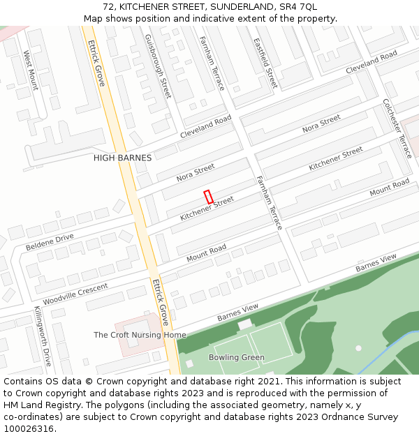 72, KITCHENER STREET, SUNDERLAND, SR4 7QL: Location map and indicative extent of plot