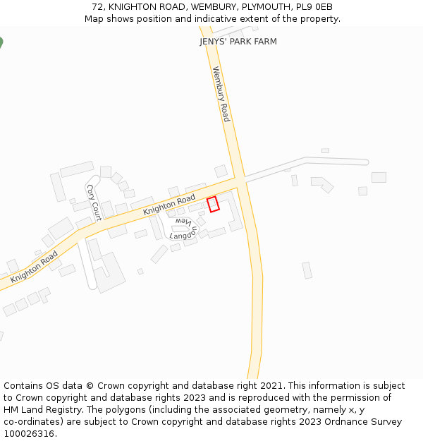 72, KNIGHTON ROAD, WEMBURY, PLYMOUTH, PL9 0EB: Location map and indicative extent of plot