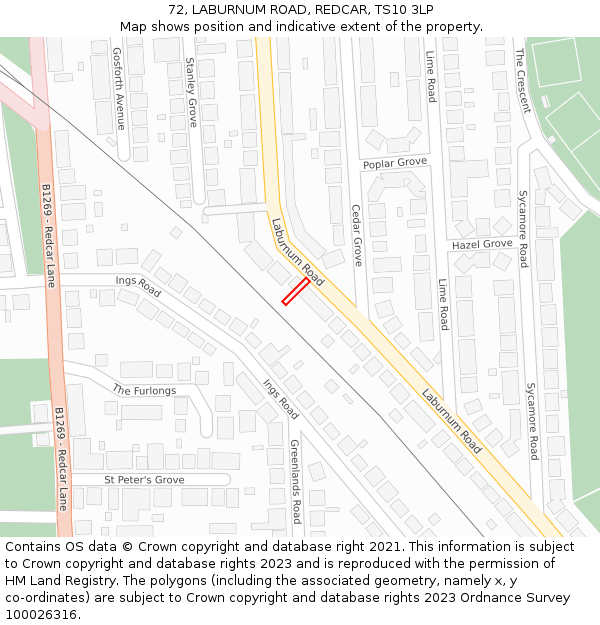 72, LABURNUM ROAD, REDCAR, TS10 3LP: Location map and indicative extent of plot