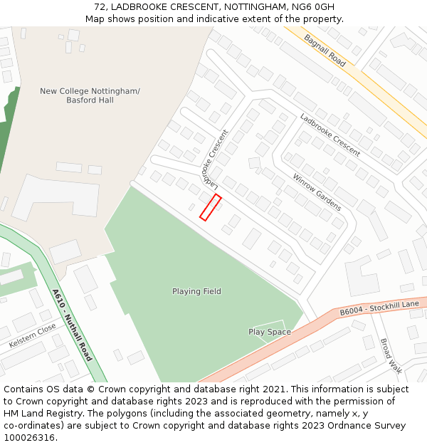 72, LADBROOKE CRESCENT, NOTTINGHAM, NG6 0GH: Location map and indicative extent of plot