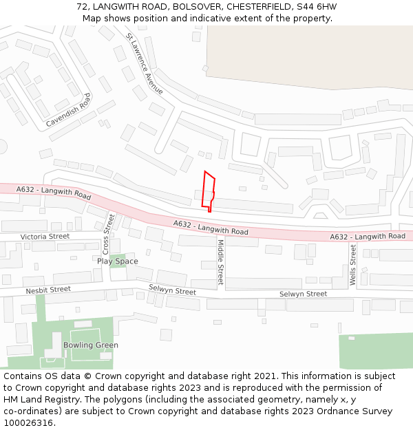 72, LANGWITH ROAD, BOLSOVER, CHESTERFIELD, S44 6HW: Location map and indicative extent of plot