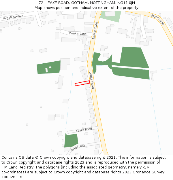 72, LEAKE ROAD, GOTHAM, NOTTINGHAM, NG11 0JN: Location map and indicative extent of plot