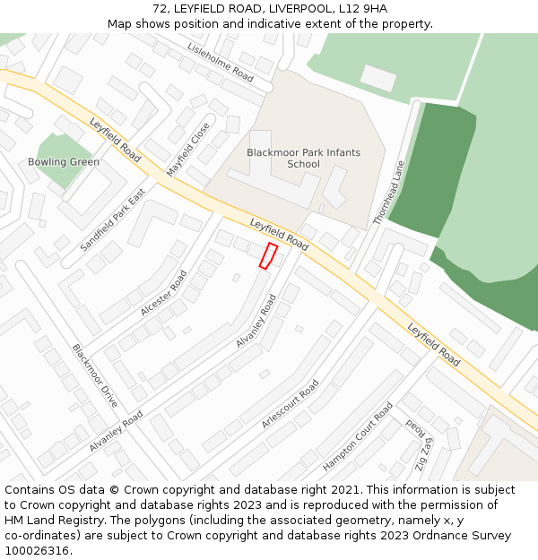 72, LEYFIELD ROAD, LIVERPOOL, L12 9HA: Location map and indicative extent of plot