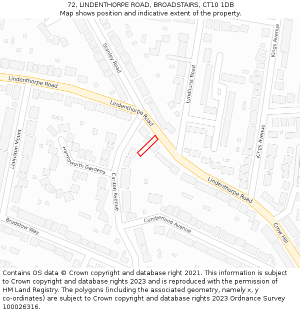 72, LINDENTHORPE ROAD, BROADSTAIRS, CT10 1DB: Location map and indicative extent of plot