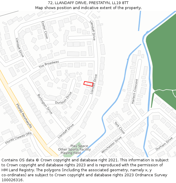 72, LLANDAFF DRIVE, PRESTATYN, LL19 8TT: Location map and indicative extent of plot