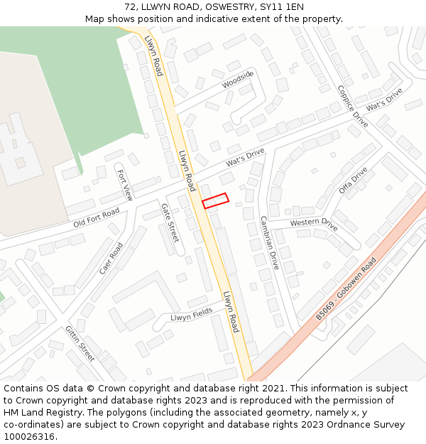 72, LLWYN ROAD, OSWESTRY, SY11 1EN: Location map and indicative extent of plot